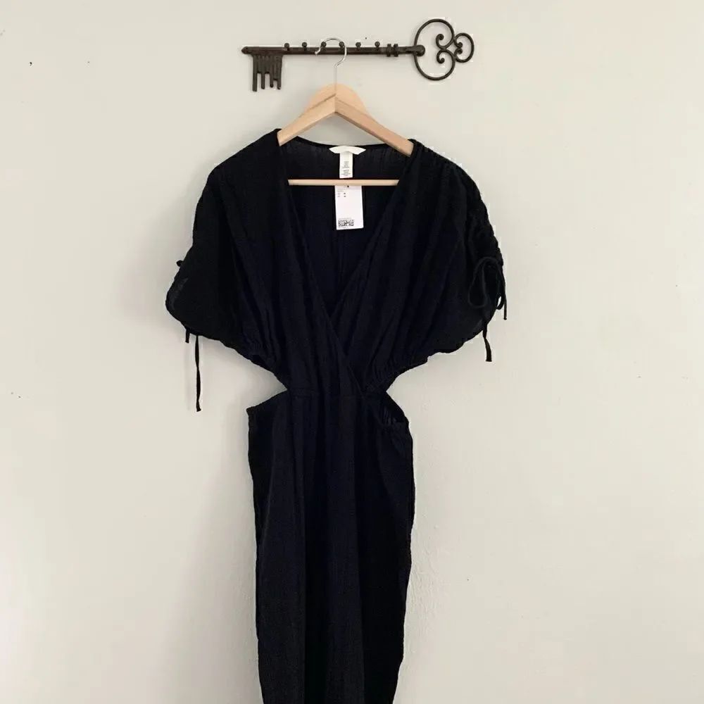 H&M long black cotton romper with side cut outs NWT size medium
